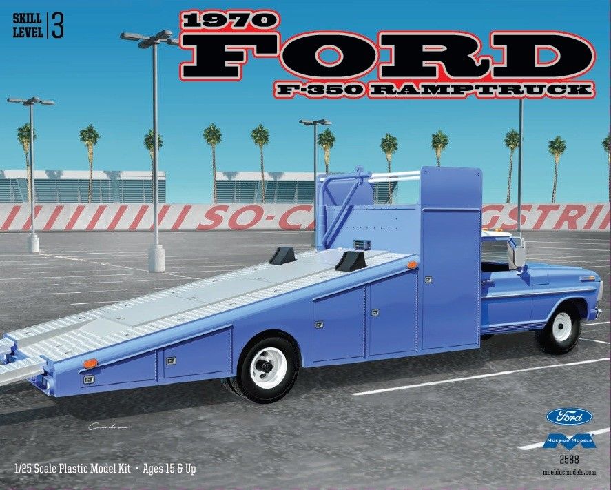 Moebius 1970 Ford F-350 Ramp Truck 1/25 Model Kit - Click Image to Close