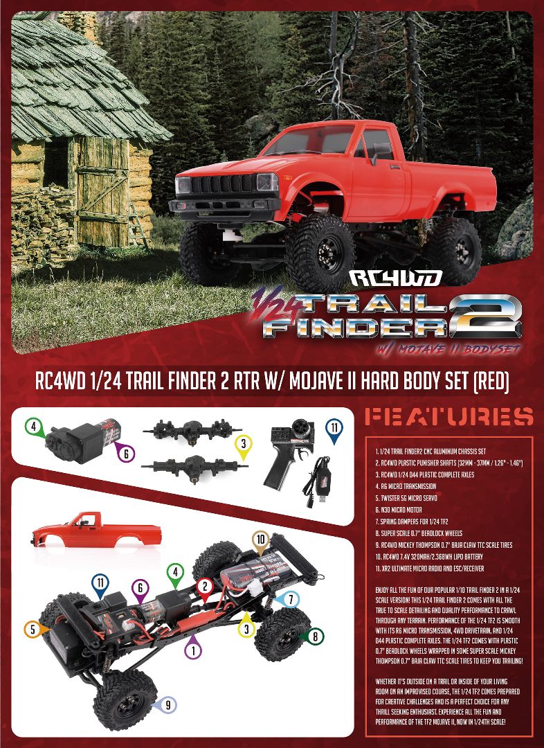 RC4WD 1/24 Trail Finder 2 RTR w/ Mojave II Hard Body Set Red