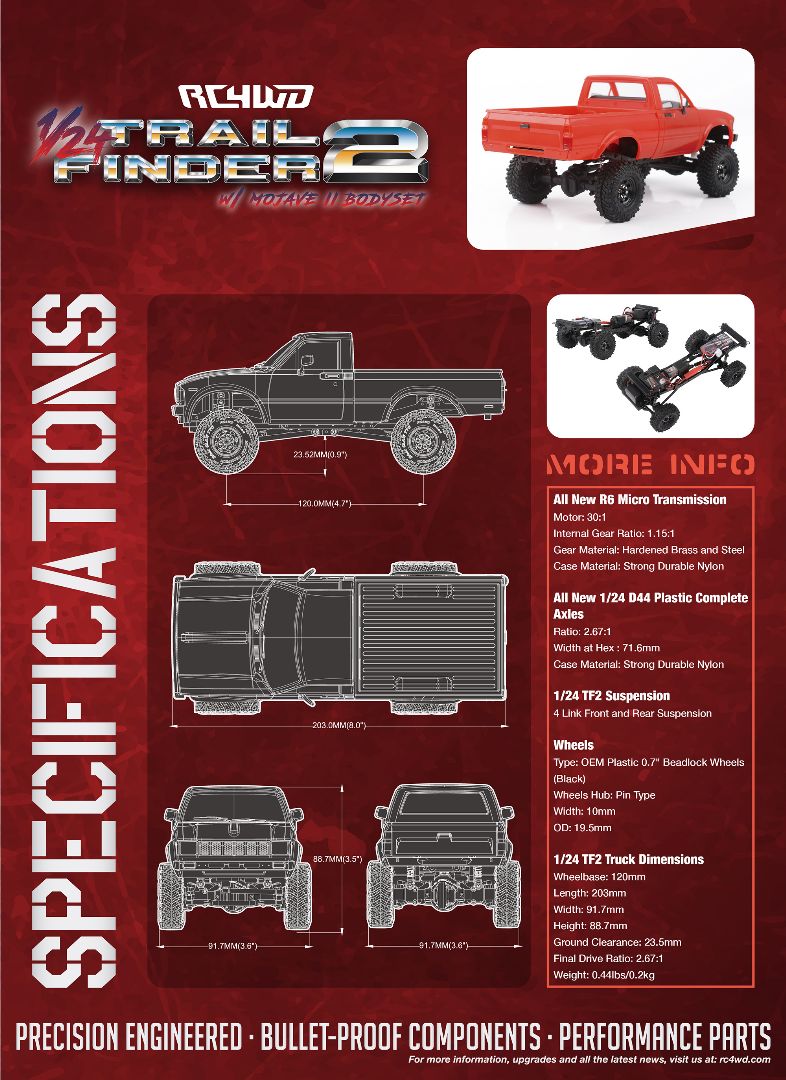 RC4WD 1/24 Trail Finder 2 RTR w/ Mojave II Hard Body Set Red