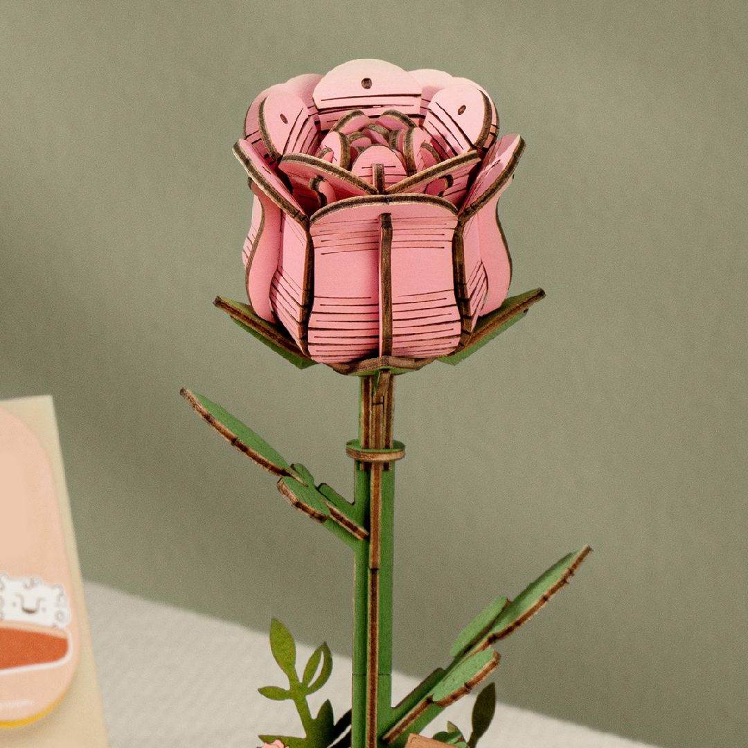 Rowood DIY Pink Rose 3D Wooden Puzzle