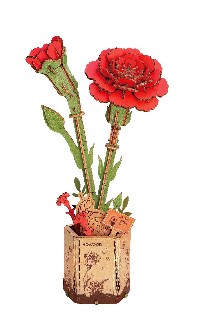 Rowood DIY Red Carnation 3D Wooden Puzzle