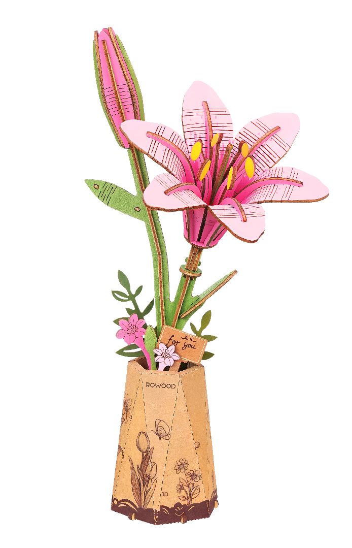 Rowood DIY Pink Lily 3D Wooden Puzzle - Click Image to Close