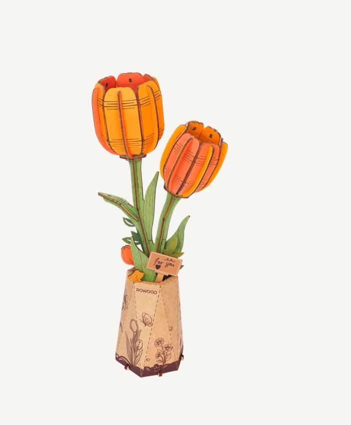 Rowood DIY Orange Tulip 3D Wooden Puzzle - Click Image to Close