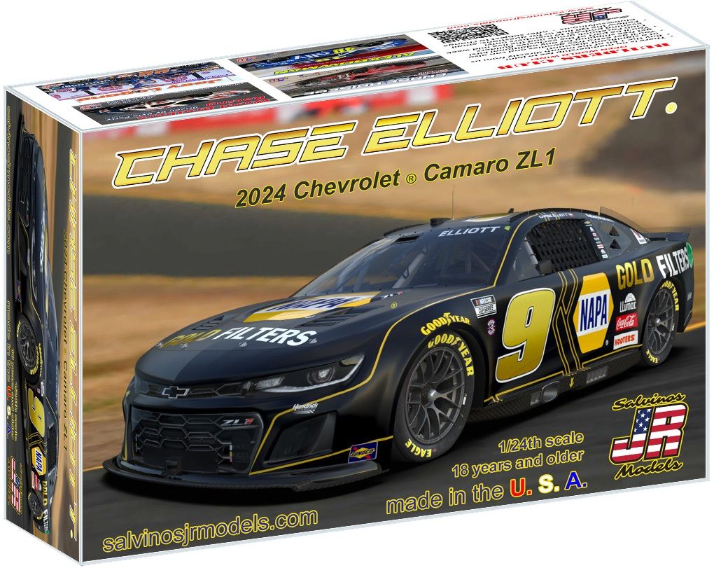 Salvinos JR Models 1/24 Hendrick 2024 Elliott Camaro NAPA GOLD