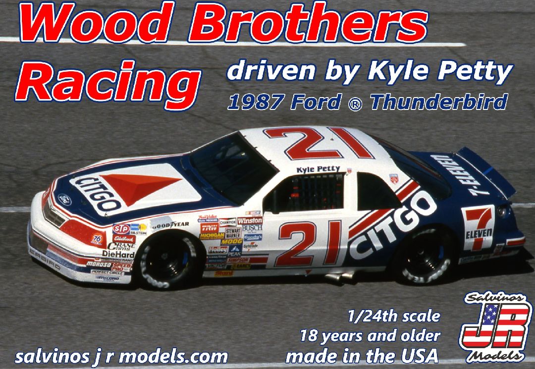 Salvinos JR Models 1/24 Wood Brothers 1987 KYLE Petty Ford Thunderbird 'Citgo