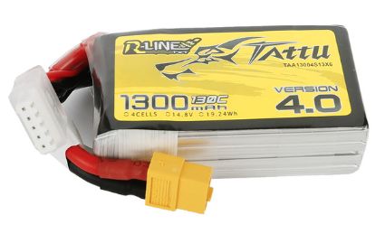 Tattu R-Line 4.0 1300mAh 14.8V 130C LiPo Battery w/XT60 Plug