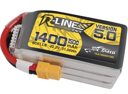 Tattu R-Line 5.0 1400mAh 22.2V 150C LiPo Battery w/XT60 Plug