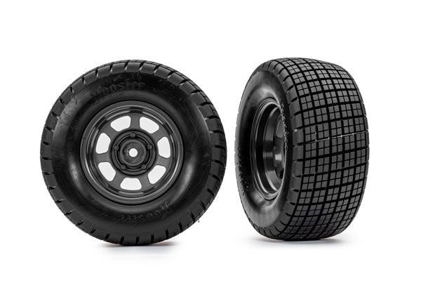 Traxxas Hoosier Tires on graphite gray wheels (2) (2WD front)