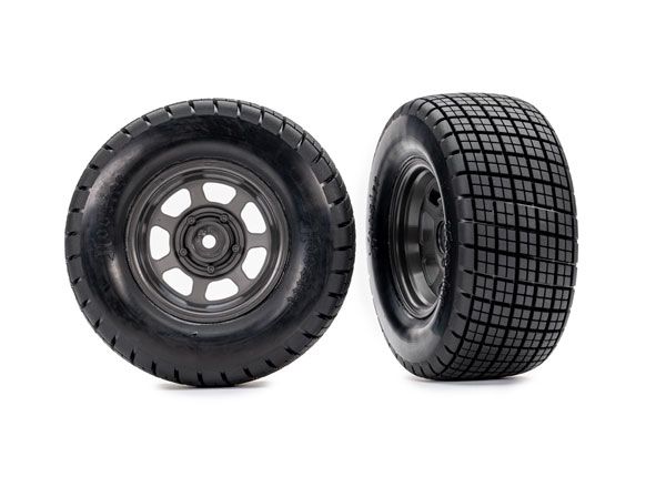 Traxxas Hoosier Tires on graphite gray wheels (2) (2WD rear)