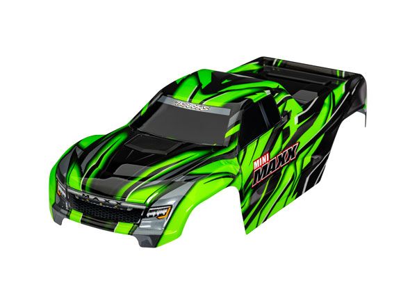 Traxxas Body, Mini Maxx, green (painted, decals applied) - Click Image to Close