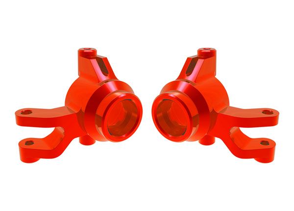 Traxxas Steering blocks, 6061-T6 aluminum (red-anodized) (left & right)/ 3x12mm SS (with threadlock) (4)/ 3x15mm BCS (with threadlock) (2)