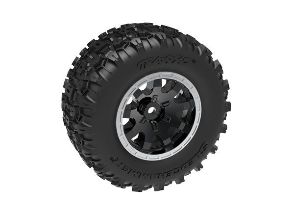 Traxxas Tires & wheels, assembled (black with satin beadlock wheels, dual profile (2.1