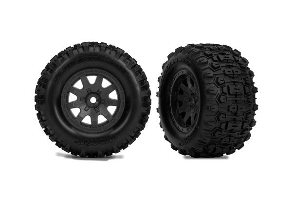 Traxxas Tires & wheels, assembled(black/satin wheels)(front)(2)