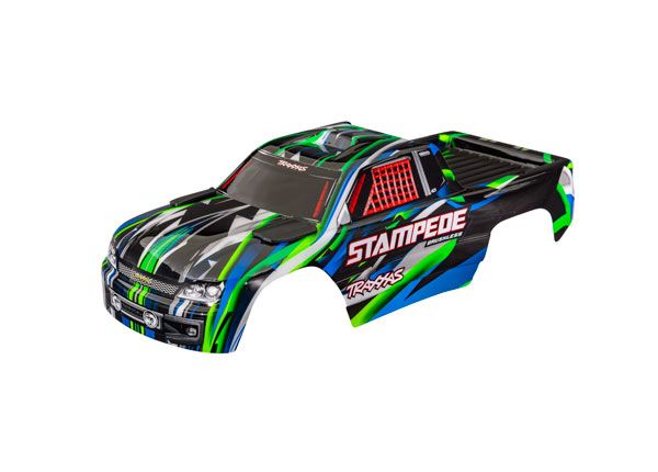 Traxxas Body, Stampede® (also fits Stampede® VXL),green (painted, decals applied) (assembled with front & rear body mounts for clipless mounting)