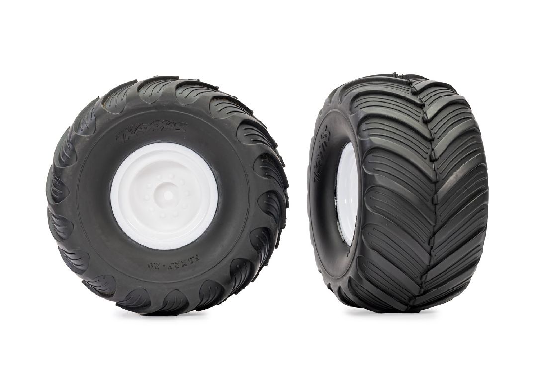 Traxxas Tires & wheels, assembled, glued (white wheels, center caps, Terra Groove dual profile tires, foam inserts) (2)