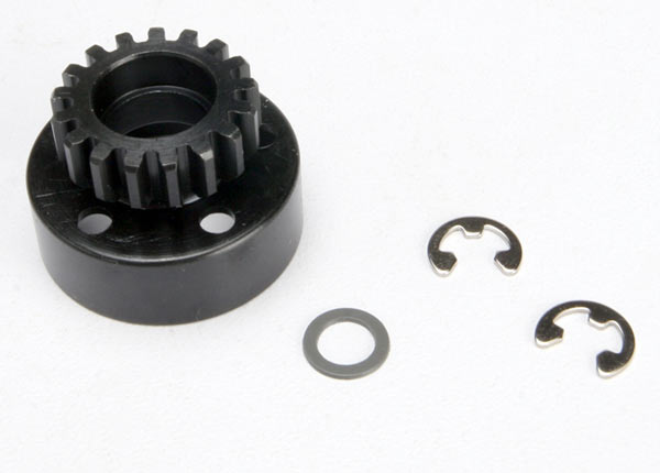 Traxxas Clutch Bell (17-Tooth)/5x8x0.5mm Fiber Washer (2)/ 5mm E-Clip (Requires 5x11x4mm Ball Bearings Part #4611) (1.0 Metric Pitch)