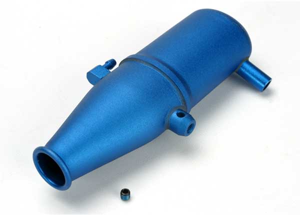 Traxxas Tuned Pipe, Aluminum, Blue-Anodized (Dual Chamber With Pressure Fitting)/ 4mm Gs