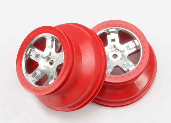Traxxas Wheels, Sct Satin Chrome, Red Beadlock Style, Dual Profile (2.2