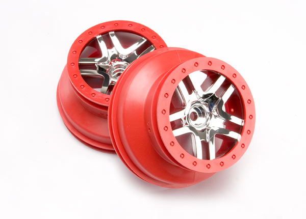 Traxxas Wheels, Sct Split-Spoke, Chrome, Red Beadlock Style, Dual Profile (2.2