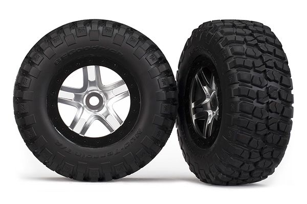 Traxxas Tires & wheels, assembled, glued (SCT Split-Spoke, satin, black beadlock wheel, dual profile (2.2