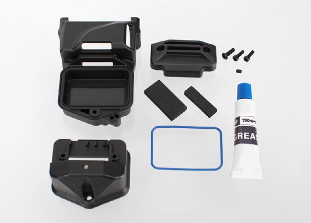 Traxxas Box, Receiver (sealed) (Servo Mount)/ Foam (2) / BCS 3x10mm/ CS 2.5x8mm (2)/ GS 3x4mm/ Silicone Grease