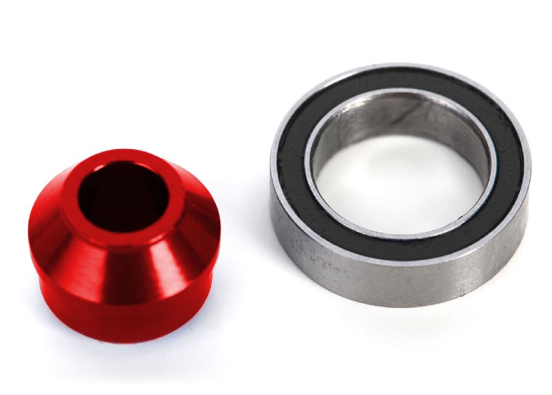 Traxxas Bearing adapter, 6061-T6 aluminum (red-anodized) (1)/ 10x15x4mm ball bearing (black rubber sealed) (1) (for slipper shaft)