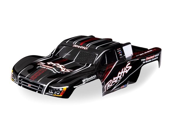 Traxxas Body, 1/16 Slash 4X4, black (painted, decals applied) - Click Image to Close