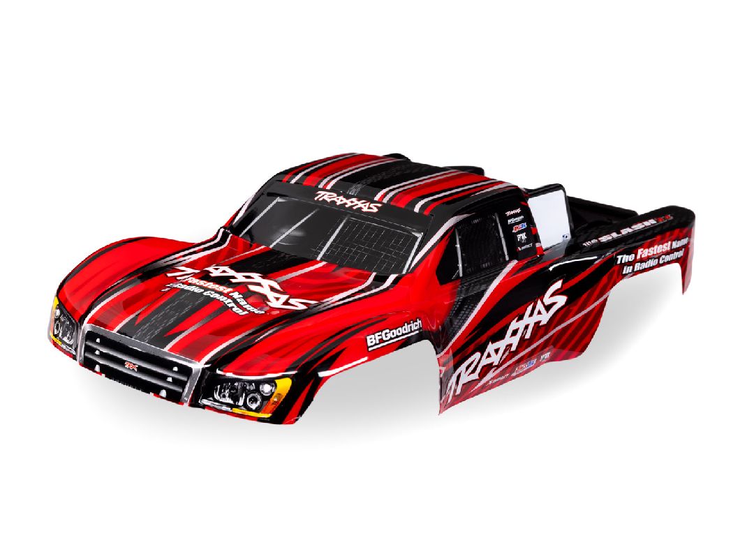 Traxxas Body, 1/16 Slash 4X4, red (painted, decals applied) - Click Image to Close