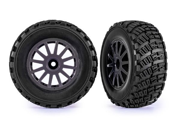 Traxxas Tires & wheels, assembled (gray wheels, gravel)(2)