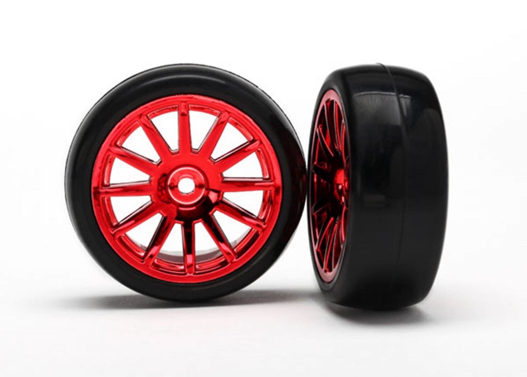 Traxxas Tires & wheels, assembled, glued (12-spoke red)