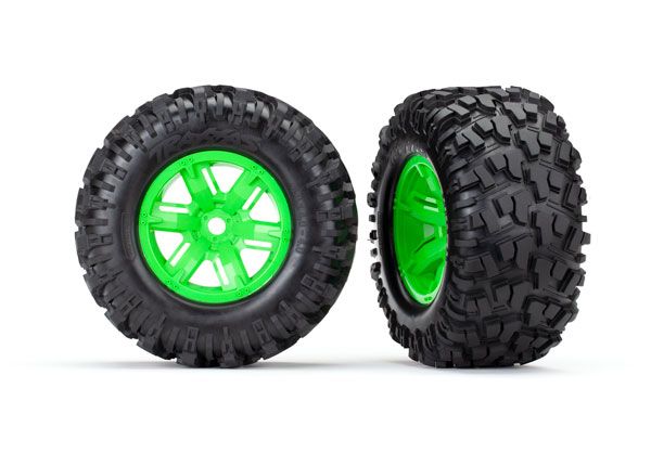 Traxxas X-Maxx green wheels, Maxx AT tires, glued (2)