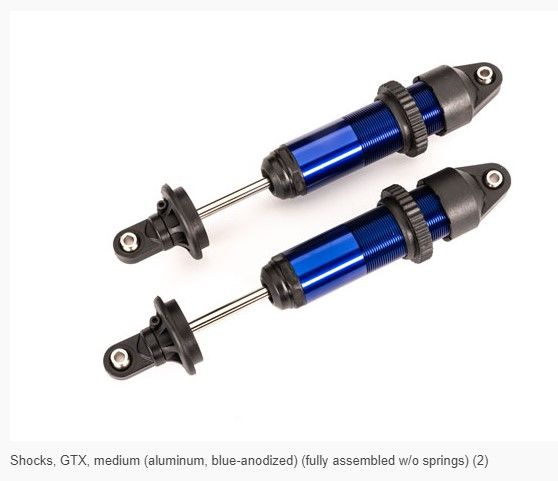 Traxxas Shocks, GTX, Medium (Aluminum, Blue-Anodized) (Fully Assembled W/O Springs) (2)