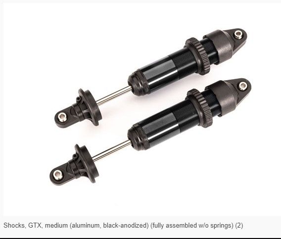 Traxxas Shocks, GTX, Medium (Aluminum, Black-Anodized) (Fully Assembled W/O Springs) (2)