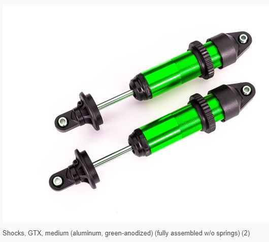 Traxxas Shocks, GTX, Medium (Aluminum, Green-Anodized) (Fully Assembled W/O Springs) (2)