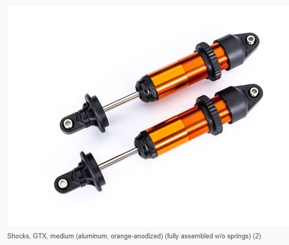 Traxxas Shocks, GTX, Medium (Aluminum, Orange-Anodized) (Fully Assembled W/O Springs) (2)