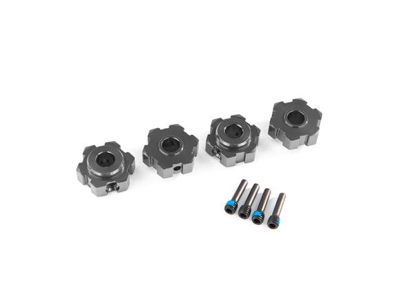 Traxxas Wheel hubs, hex, aluminum (gray-anodized) (4)/ 4x13mm screw pins (4)