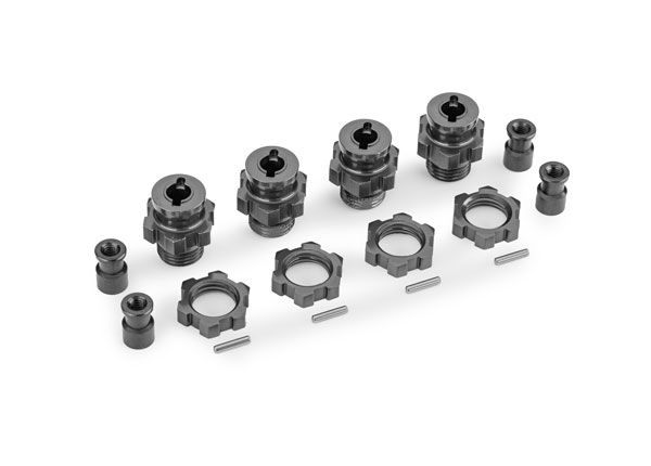 Traxxas Wheel hubs, splined, 17mm, short (gray-anodized) (4)/ wheel nuts, splined, 17mm (gray-anodized) (4)/ hub retainer M4 X 0.7 (4)/ axle pin (4) (for use with #9080 upgrade kit)