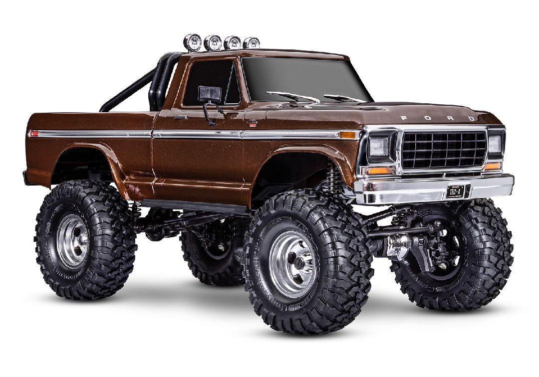 Traxxas TRX-4 Ford F-150 Ranger XLT High Trail Edition 1/10 Scale 4x4 Trail Truck, Fully-Assembled, Waterproof Electronics, Ready-To-Drive, With TQi 2.4GHz 4-Channel Radio System, XL-5 XHV Speed Control, Hi/Low Transmission, Remote Locking Differentials, And Painted Body. Requires: Battery And Charger (Brown)
