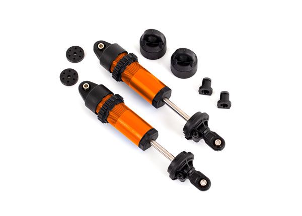 Traxxas Shocks, GT-Maxx, alum, assembled w/o springs (2)(Orng)