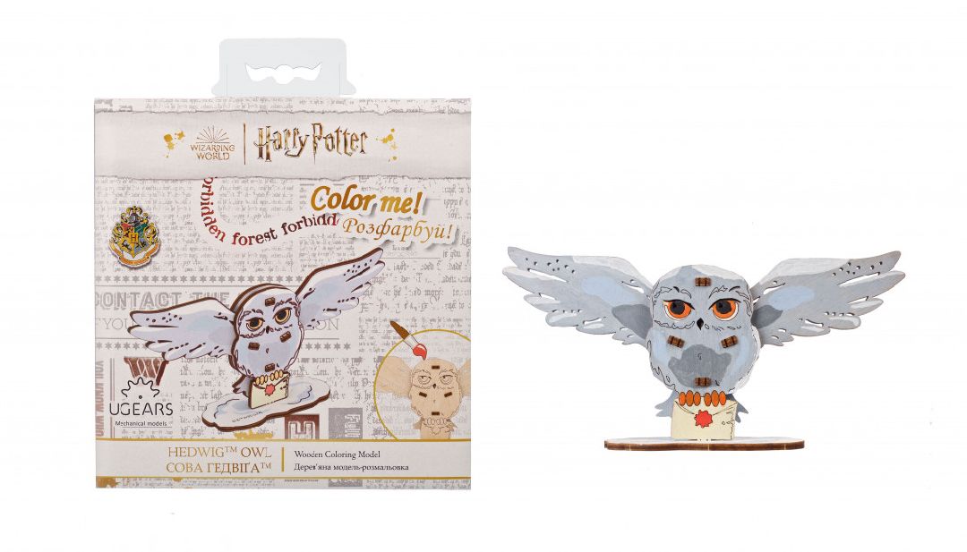 Ugears Hedwig Owl Wooden 3D-Puzzle Coloring Model - 9 Pieces