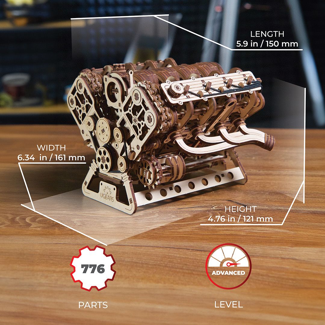 Ugears Engine V8 - 776 Parts (Advanced)